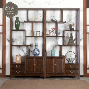 新中式博古架明清古典实木展示架客厅隔断柜茶叶架榆木多宝阁定制