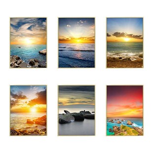 玄关装饰画海上j日出风景挂画现代简约走廊过道饭厅卧室壁画酒店