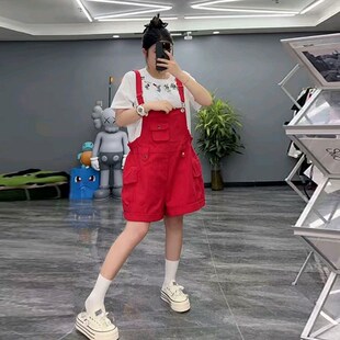 胖mm2025夏季新款大码女装韩版宽松减龄背带裤卡通短袖百搭T恤衫