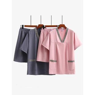 男桑拿服足疗洗浴按摩浴衣家居睡衣情侣套装 仿麻素色汗蒸服女大码