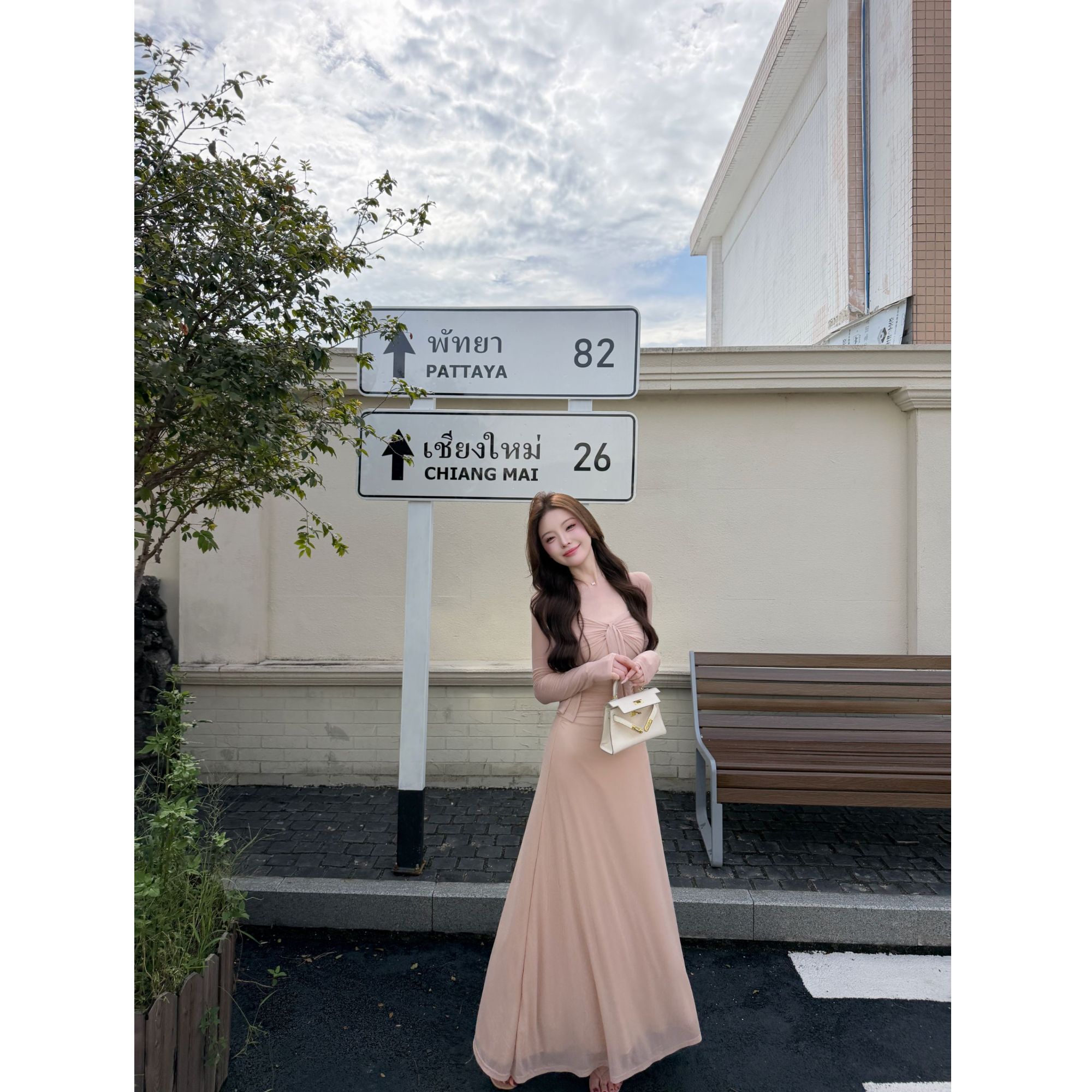 SZA【心动密码】裸粉温柔吊带长裙开衫两件套秋季气质套装A-3215图片