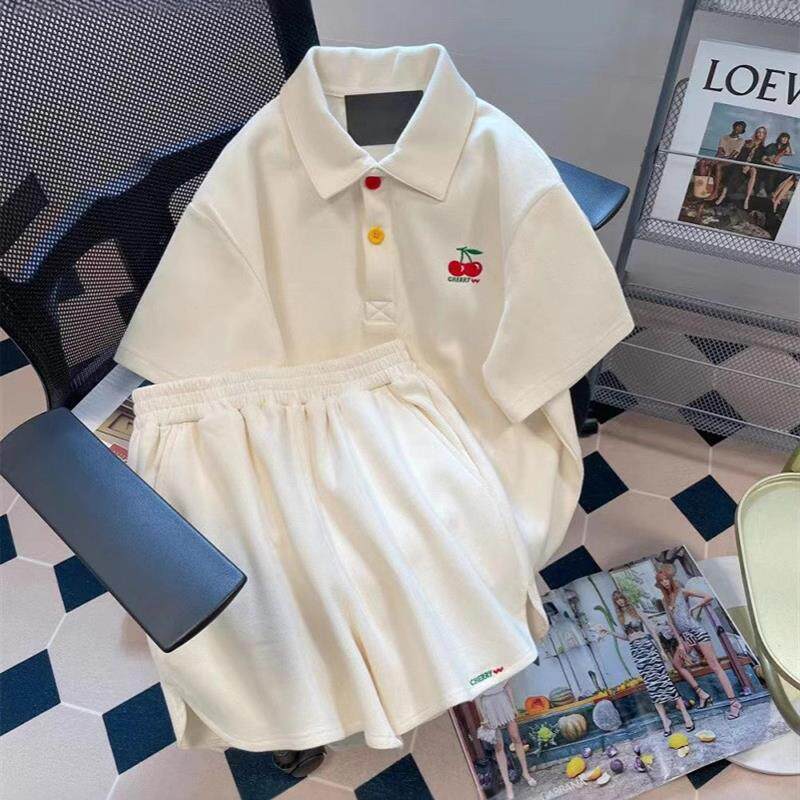 学生少女Polo衫运动服套装女夏季学院风休闲宽松短袖短裤两件套