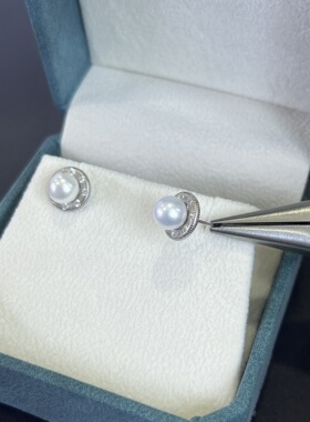 天然淡水养殖6-7mm强光基本无瑕近正圆S925银珍珠耳钉小众耳a2871