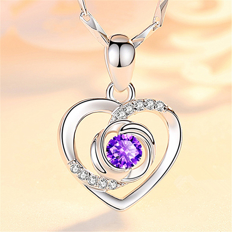 钻石之乡河南柘城河南人工钻石韩版永恒之心项链 镀铂金玫瑰花形