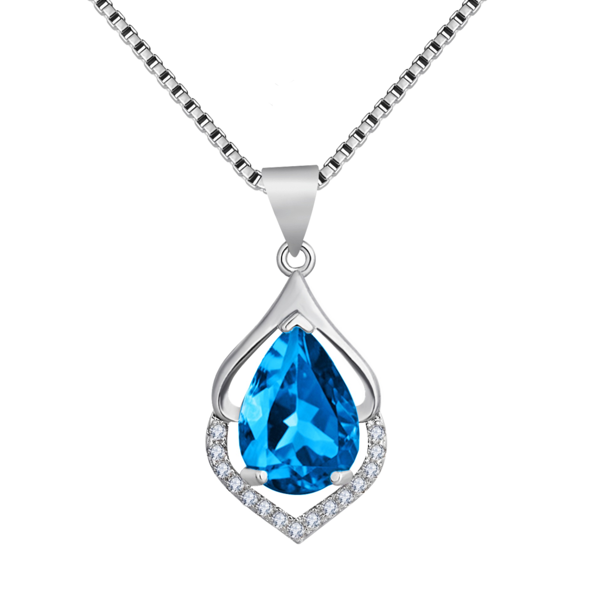 钻石之乡河南柘城河南人工钻石热卖时尚银水滴形项链女 镶嵌天然