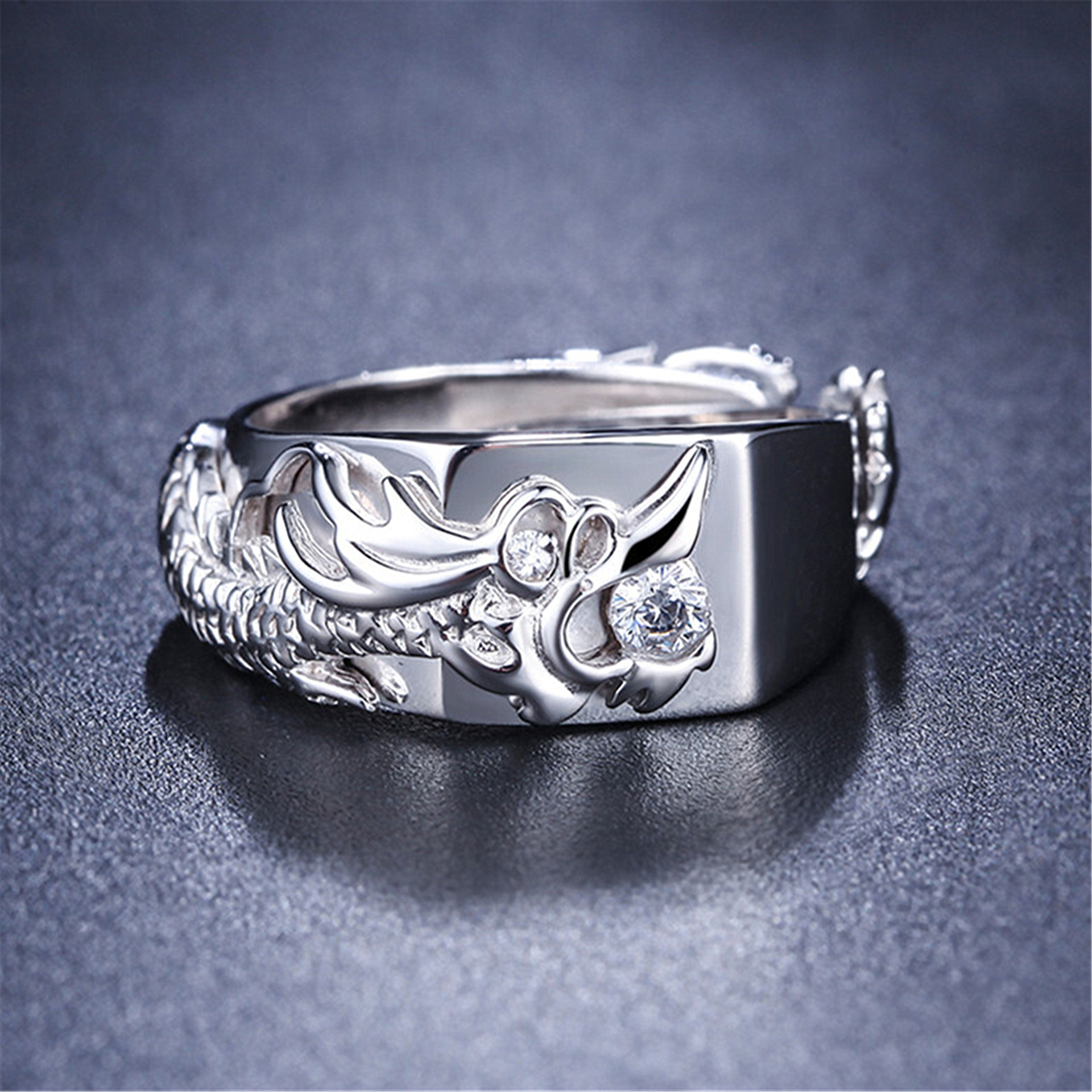 钻石之乡河南柘城河南人工钻石新款时尚龙戒霸气男戒指 分色925龙