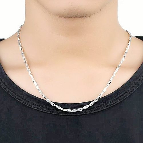 钻石之乡河南商丘镀铂金霸气时尚潮男4M元宝链银项链元宝状a0053