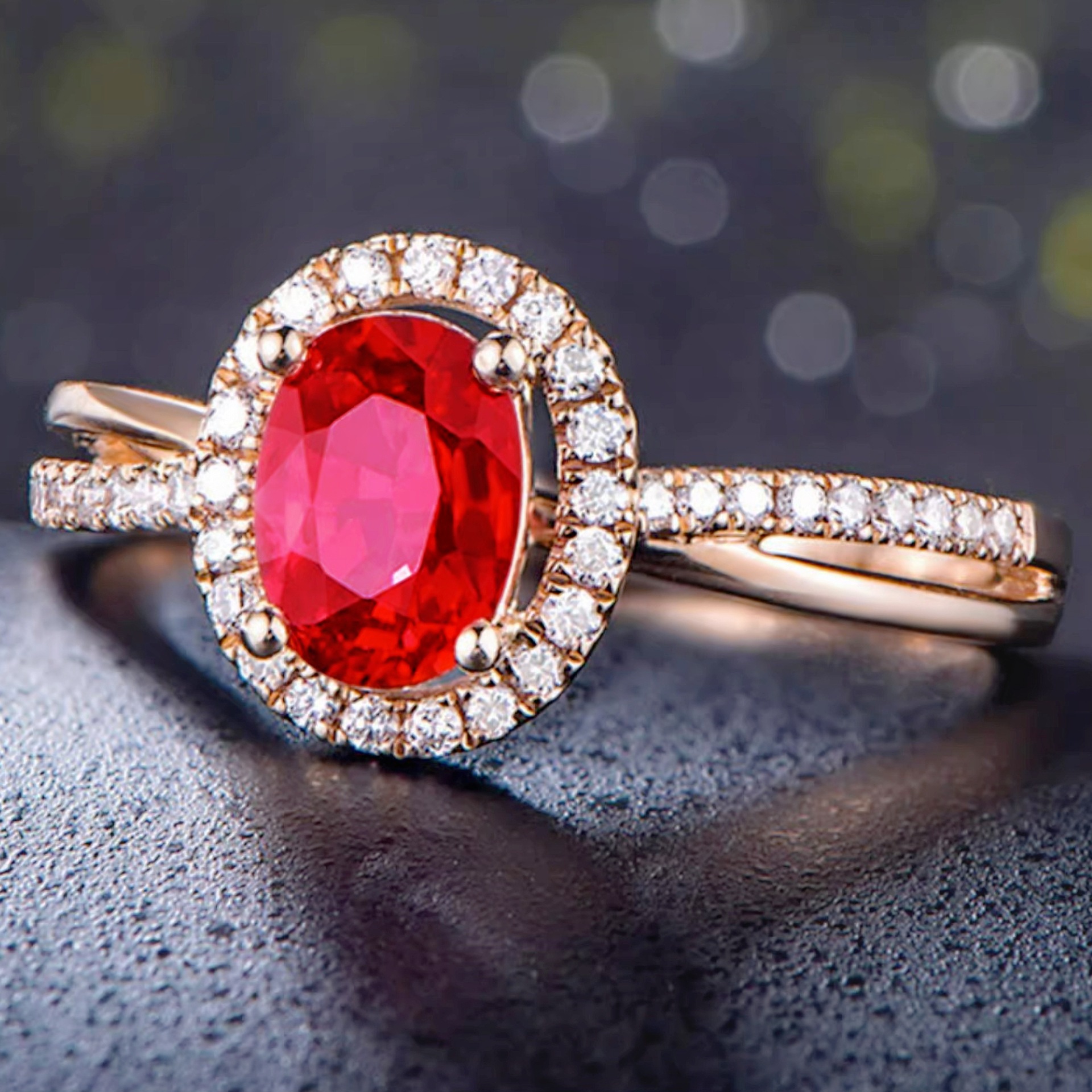 钻石之乡河南柘城河南人工钻石镀玫瑰金仿天然鸽血红红宝石戒指18