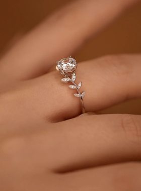 钻石之乡河南钻石商丘人工钻纯银戒指女花瓣月桂枝一克拉活a2507