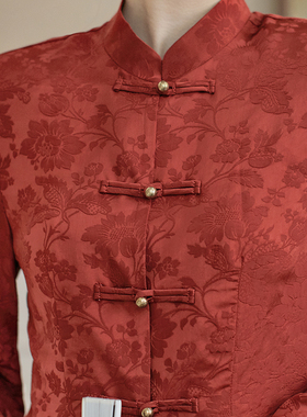 落霞新中式结婚礼服气质长袖长裙套装出阁定婚宴红色新娘敬a4755