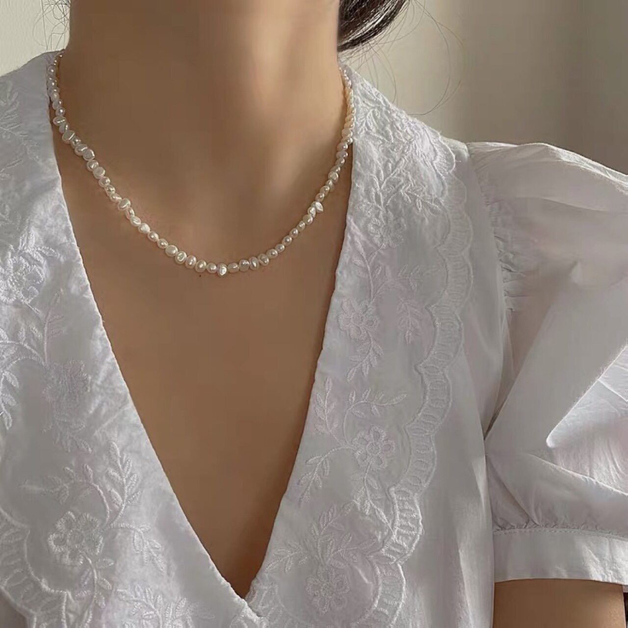 手作天然巴洛克珍珠锁骨链14K包金小米粒复古短颈项链女时尚a5021