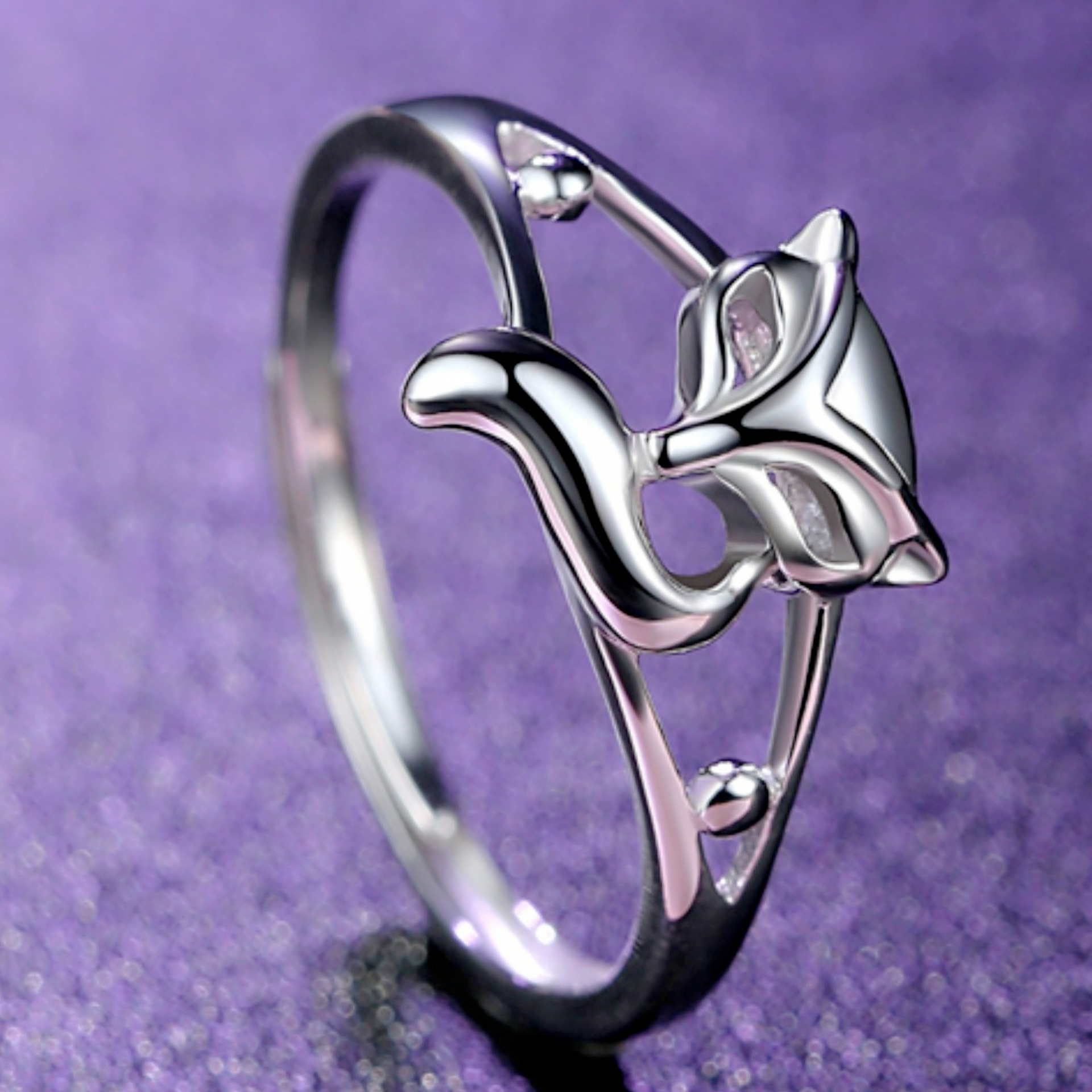 钻石之乡河南柘城河南人工钻石气质银小狐狸戒指 个性开口动物可