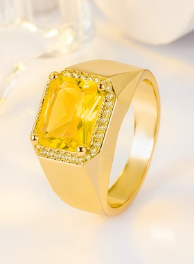钻石之乡河南商丘镀24K黄水晶黄钻戒指开口长方钻黄钻戒指色a0033