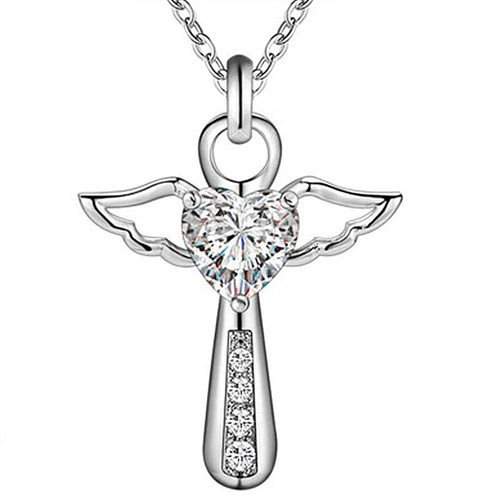 钻石之乡河南商丘欧美跨境热卖天使翅膀爱心锆石吊坠项链锁a2914