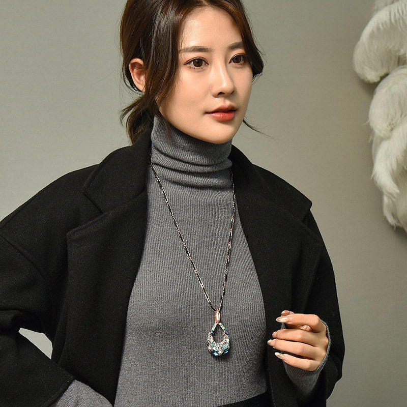 钻石之乡河南商丘人造钻石水滴毛衣链长款项链百搭秋冬巴洛a5042