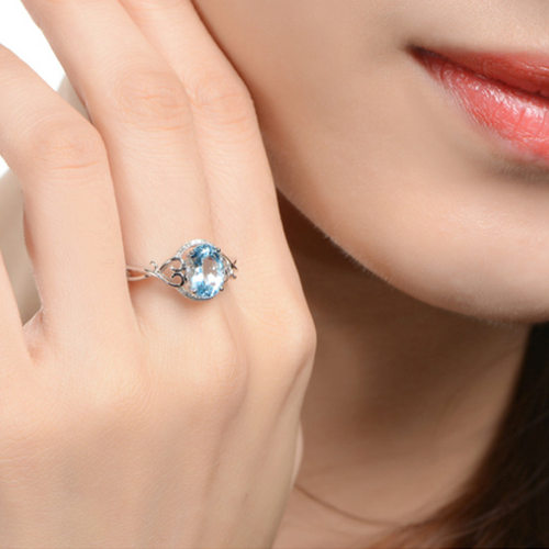 钻石之乡河南商丘亚马逊饰品天然海蓝宝戒指 镀白金镶嵌钻石a2906