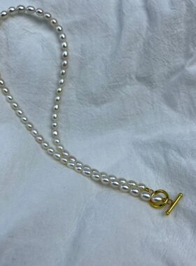 天然淡水珍珠米型项链强光基本无暇女气质时尚简约复古0T扣a2837