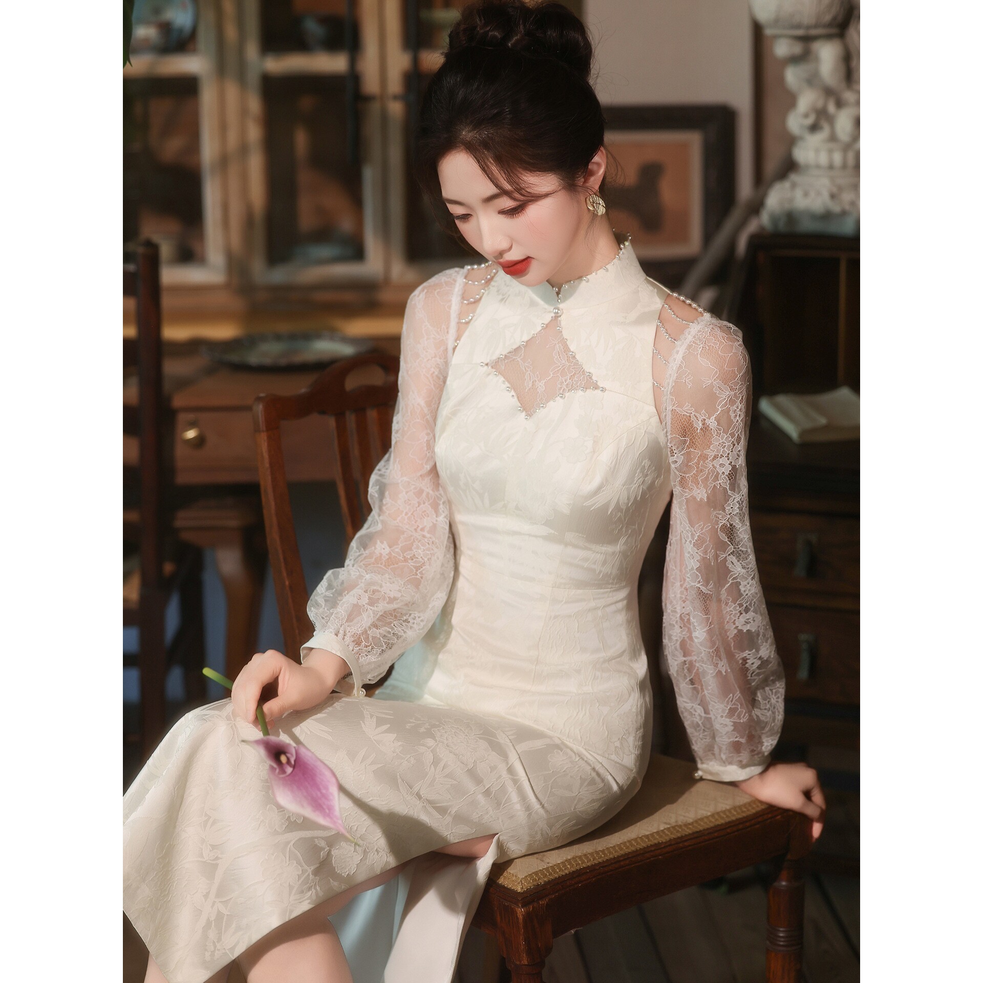 新中式敬酒服订婚旗袍2025新娘新款白色礼服裙小个子日常可a4969