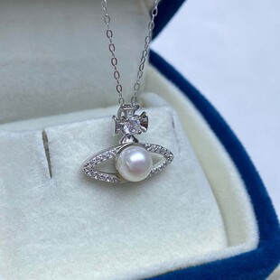 天然淡水养殖珍珠西太后同款土星耳钉项链吊坠正圆镜面光s92a2886