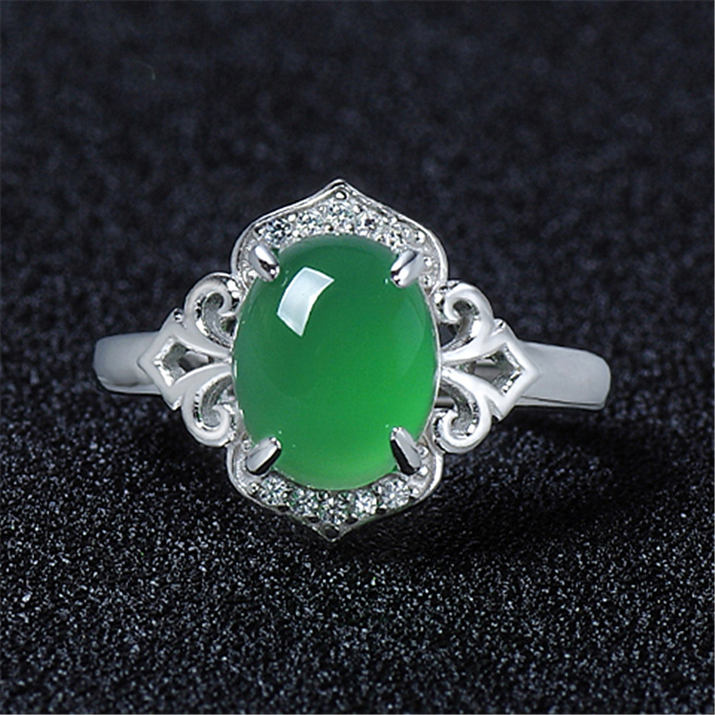 钻石之乡河南柘城河南人工钻石韩国绿宝石戒指女 复古玉髓开口女