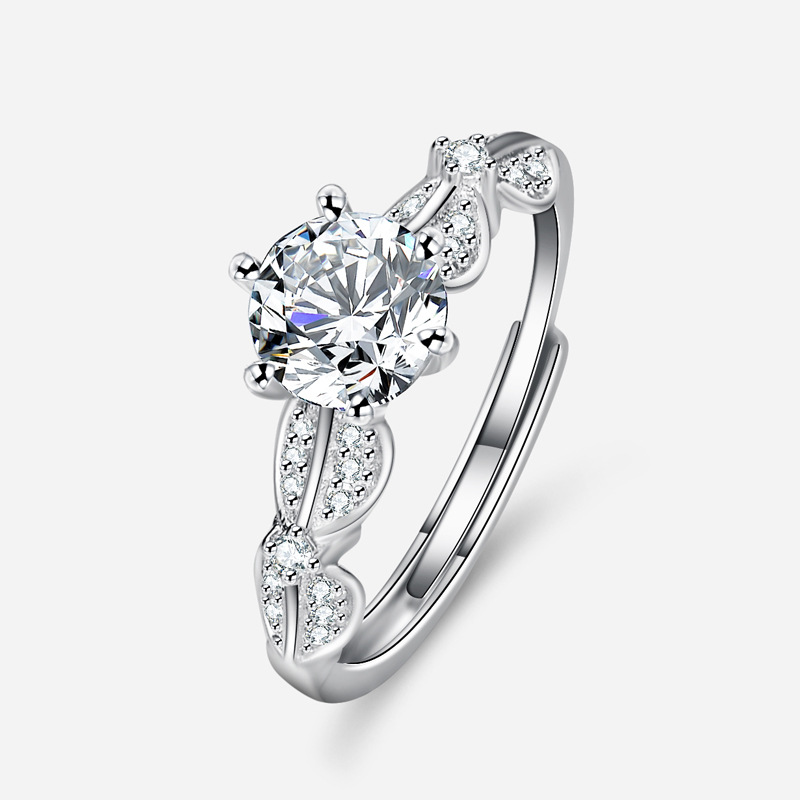 钻石之乡河南柘城S925纯银戒指女镶嵌莫桑石镀18K指环求婚空托介