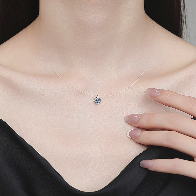 钻石之乡河南柘城河南人工钻石S925纯银莫桑石人鱼之泪项链简约吊