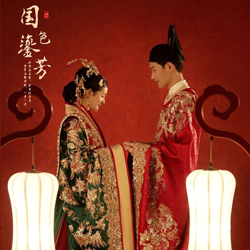 明制汉服婚服礼服新娘嫁衣凤冠霞帔全套长袖龙凤褂新中式婚a4961