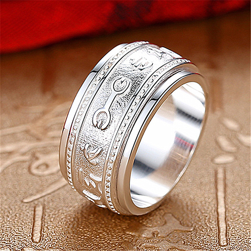 钻石之乡河南柘城河南人工钻石创意戒指心经六字真言可转动戒指镀