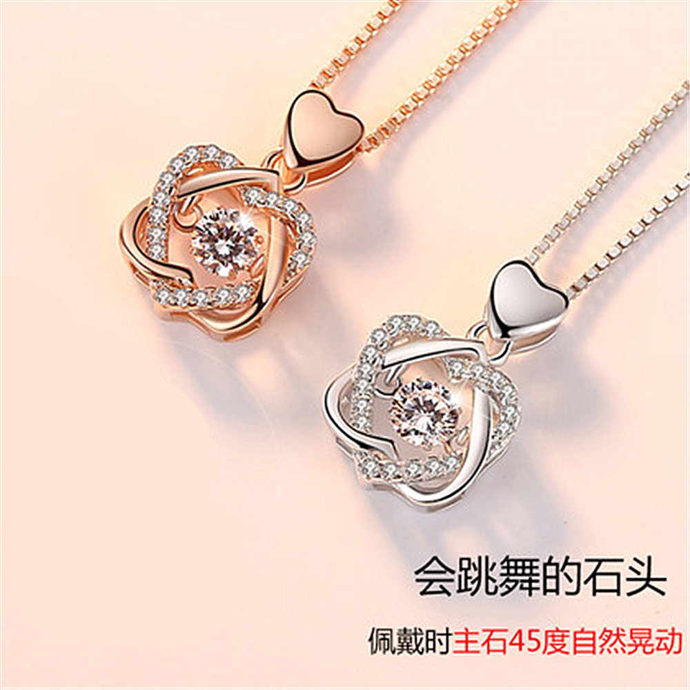 钻石之乡河南柘城河南人工钻石交织爱心彩银项链日潮流银爱闪动心