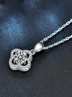 钻石之乡河南钻石商丘钻石S925纯银四叶草项链时尚气质风锁a2575