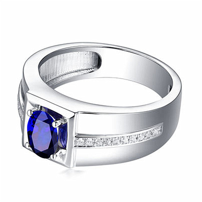 钻石之乡河南柘城河南人工钻石韩版天然蓝宝石戒指镀18K白金镶嵌