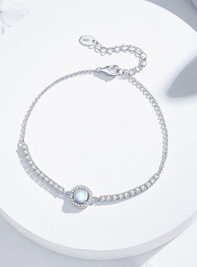 钻石之乡河南商丘人工钻925纯银梦幻月光石排钻手链新中式情a2546