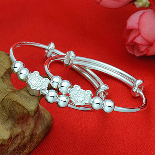 钻石之乡河南商丘满月送礼儿童福锁银手镯 如意锁宝宝手镯光a2698