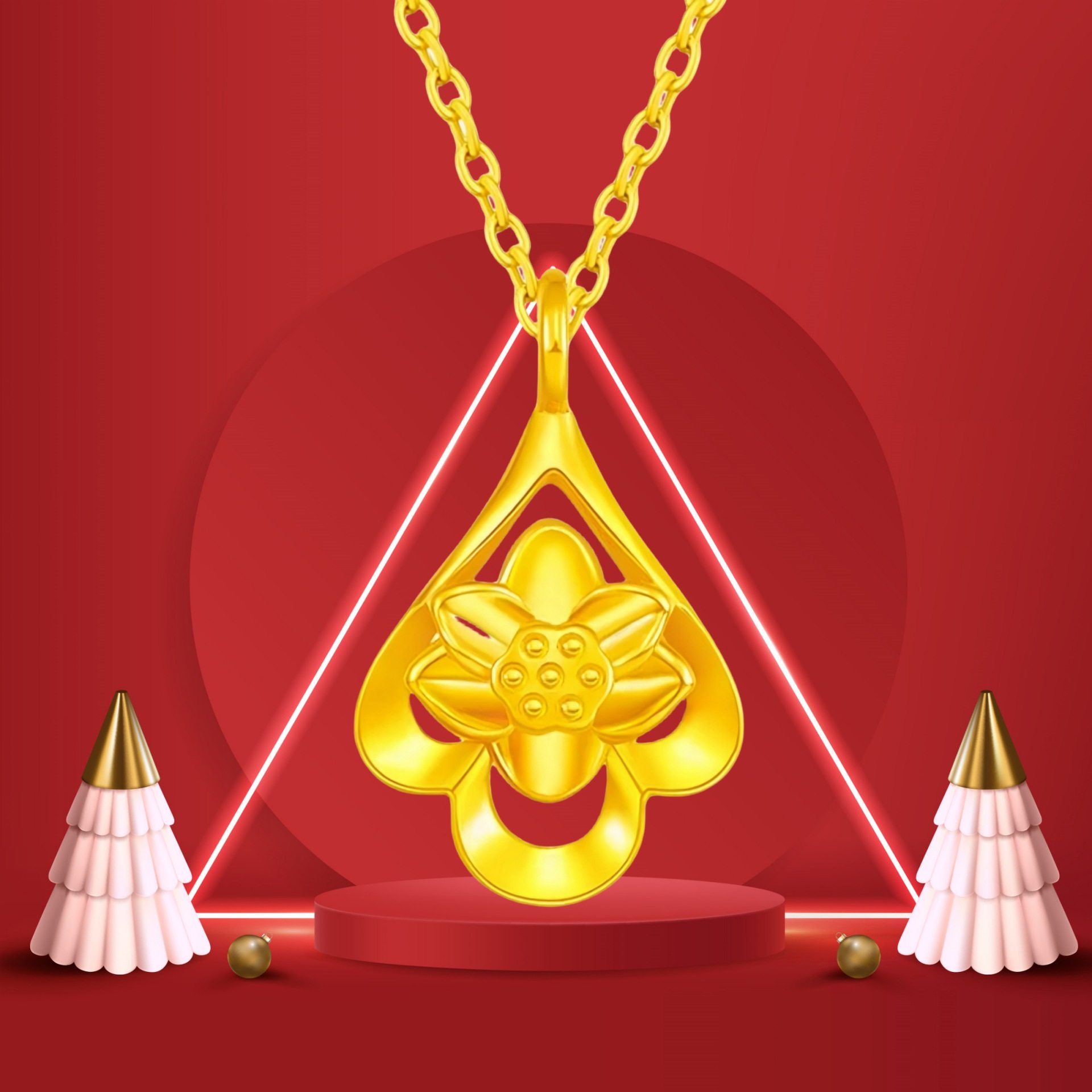 钻石之乡河南商丘镀花开富贵花卉吊坠优雅水滴莲花吊坠项链a2621