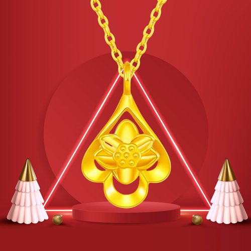 钻石之乡河南商丘镀花开富贵花卉吊坠优雅水滴莲花吊坠项链a2621