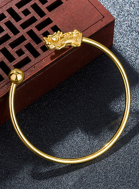 钻石之乡河南商丘复古镀吉祥金钱貔貅开口镀银手镯 镀真金貔a2838