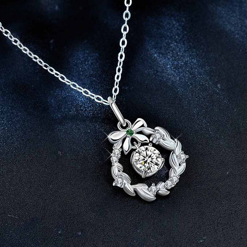 钻石之乡中国商丘原创项链花环圣诞莫桑石饰品925纯银蝴蝶结a0129