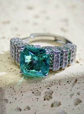 钻石之乡河南商丘钻石帕拉伊巴铁塔戒指湖绿色碳钻绿锆石开a2498