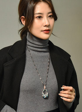 钻石之乡河南商丘人造钻石水滴毛衣链长款项链百搭秋冬巴洛a2489