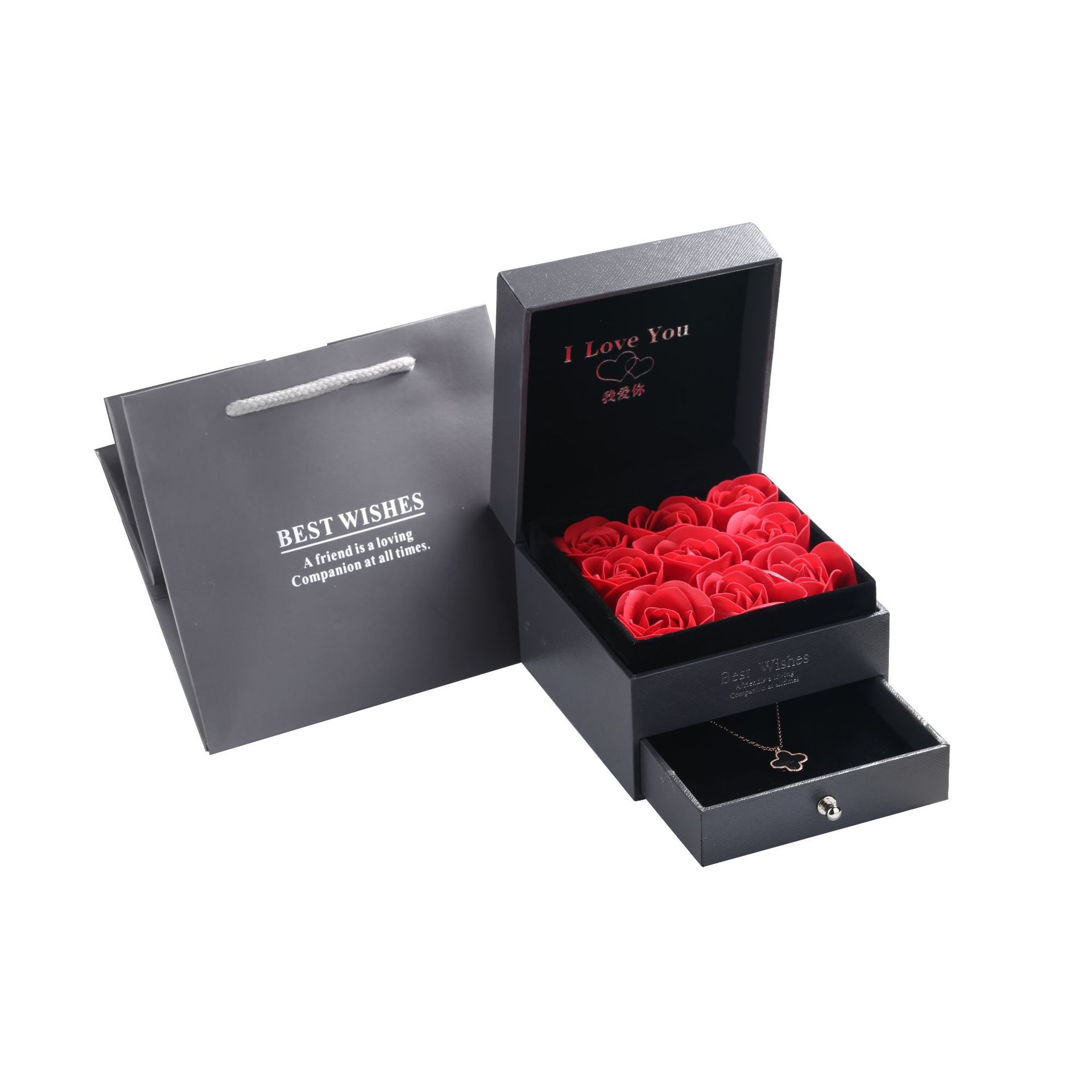 钻石之乡河南柘城河南人工钻石金嘉华日韩气质银项链饰品四草黑色