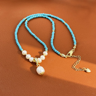 天然淡水珍珠项链饰品蓝色日韩性感锁骨链甜美轻奢百搭小香a2974