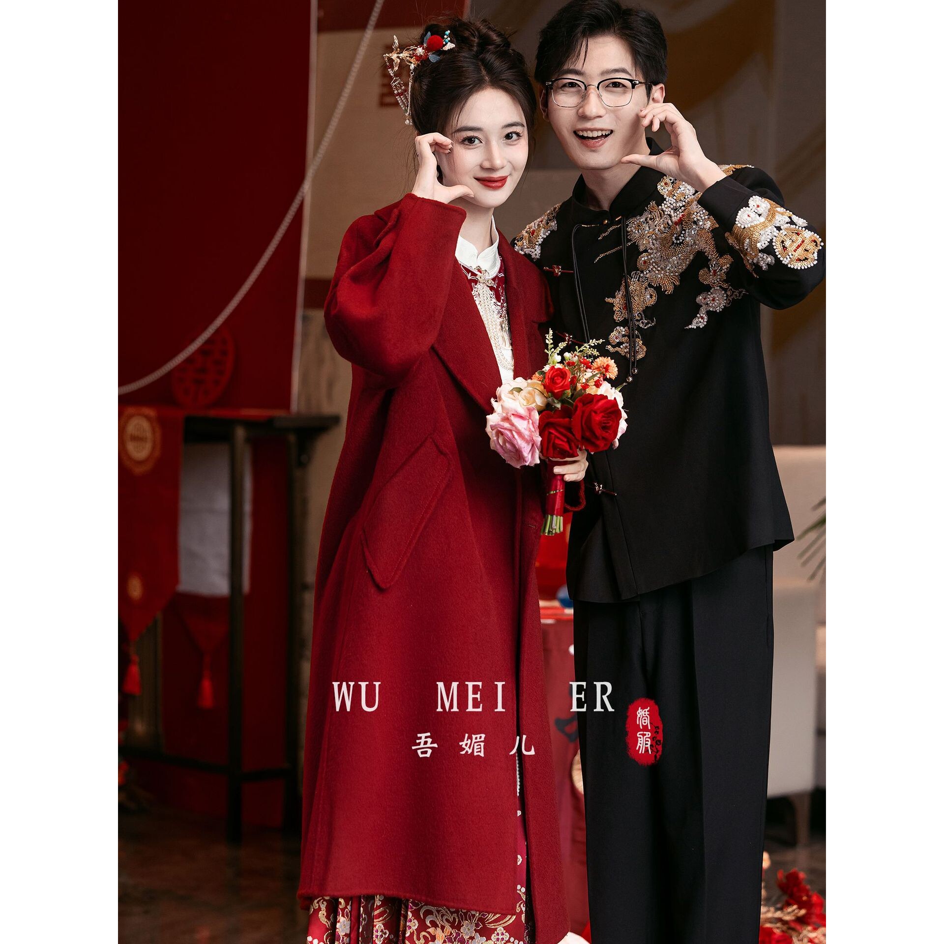 红色大衣新娘日常可穿结婚羊毛呢子外套高级感订婚礼服搭配a4898
