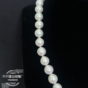 天然淡水养殖有核珍珠10-11mm强光微巴近圆S925银马蹄扣项链a2804