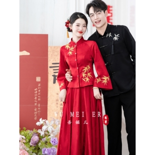 新中式红色订婚礼服2026新款优雅显瘦旗袍两件套结婚出阁敬a4932