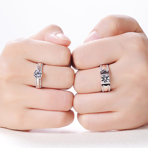 钻石之乡河南商丘金嘉华 韩版两排钻微镶情侣戒指对戒婚戒 a2498