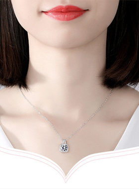 河南钻石1克拉生日正品S925纯银八心八箭毛衣链锁骨链几何方a2544