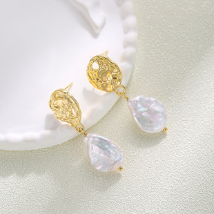 法式复古天然巴洛克珍珠耳环优雅小众设计感耳坠金色百搭款a2666