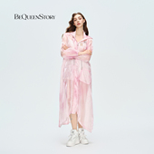 BeQueenStory25春夏新款 柔雾粉垂坠感抽褶抽绳休闲收腰长款 防晒衣