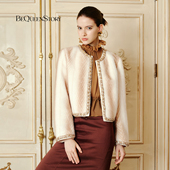 BeQueenStory25冬季 新款 白珍珠拼接皮革老钱风肌理环保皮草短外套