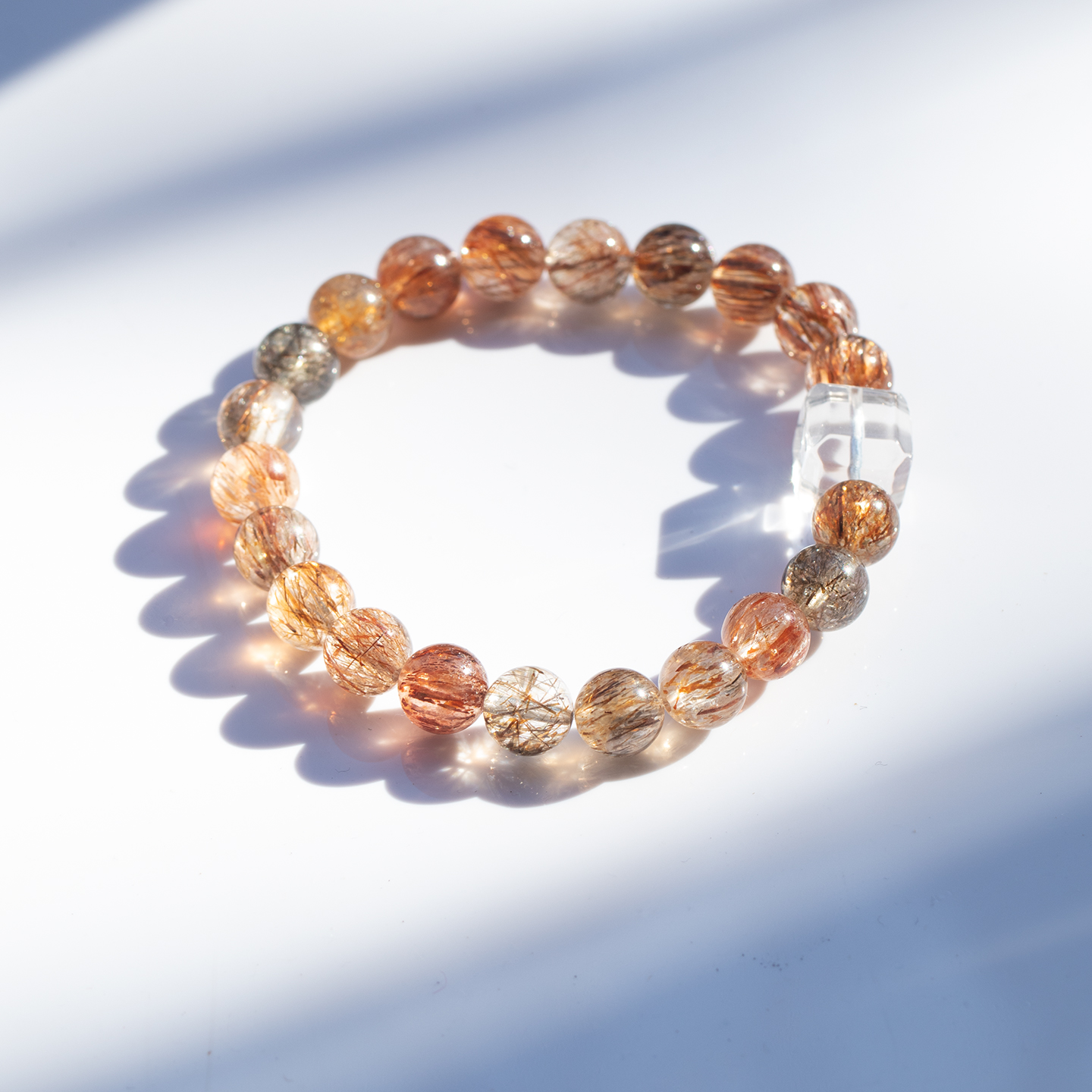 天然水晶手串白水晶黑金超七